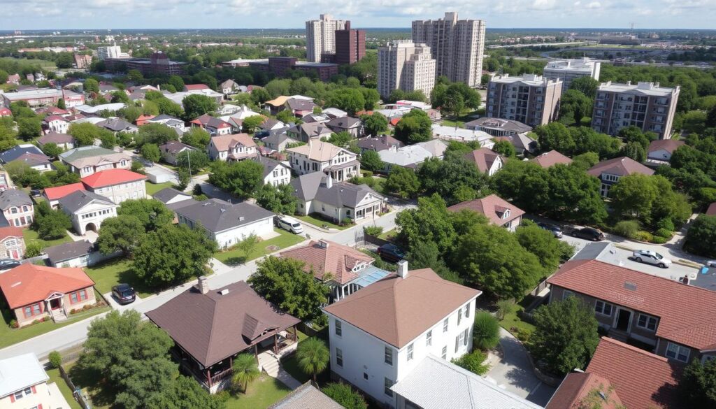 Image of a Houston neighborhood with diverse housing options