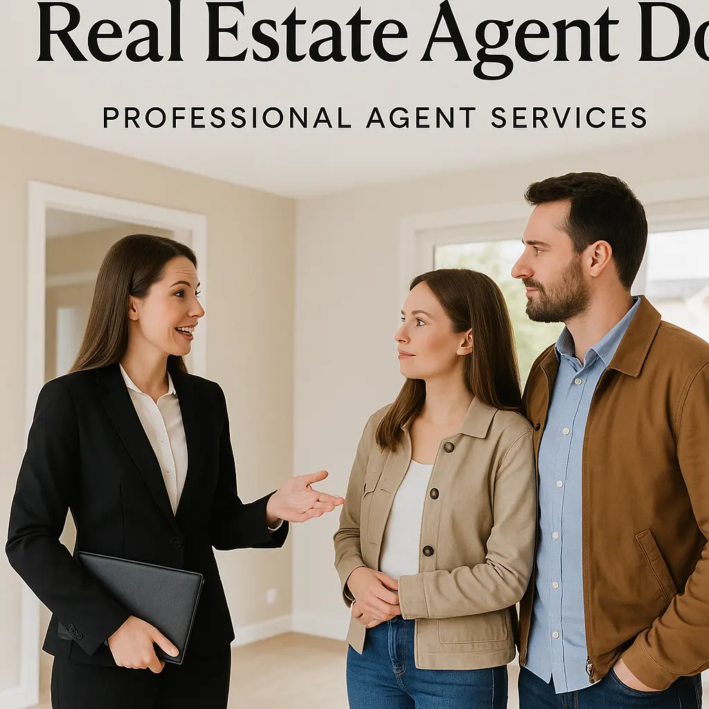Professional real estate agent showing home to clients during property viewing