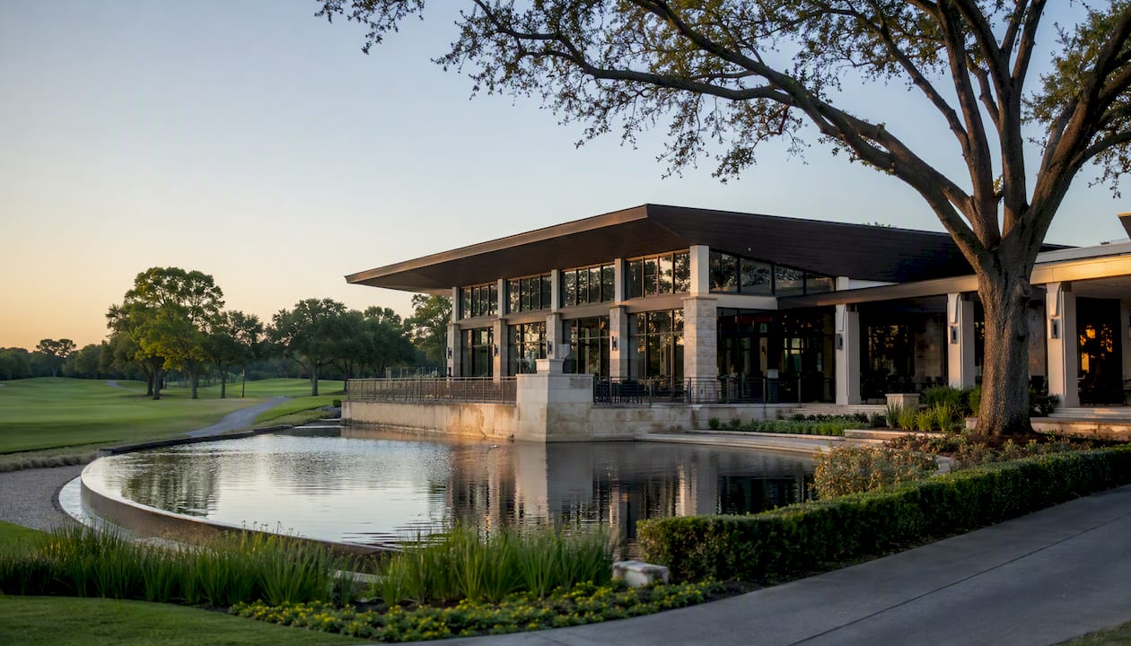 Golf course clubhouse in gated Houston community