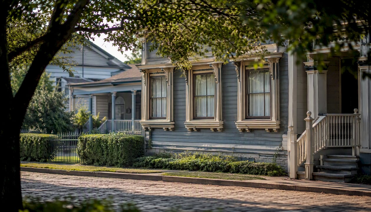 Close-up of Victorian window and wooden siding