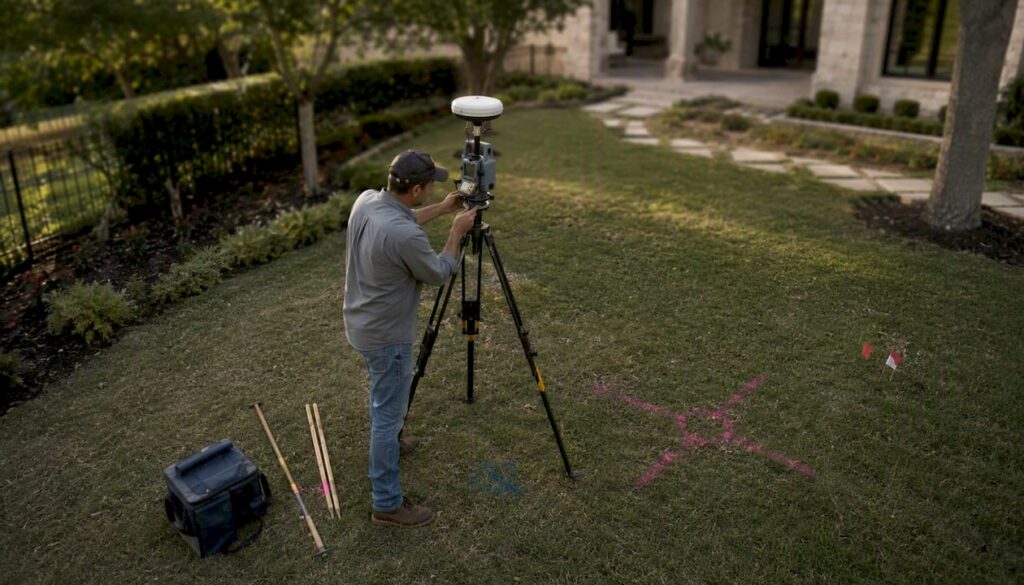 Surveyor setting GPS equipment on a Texas property