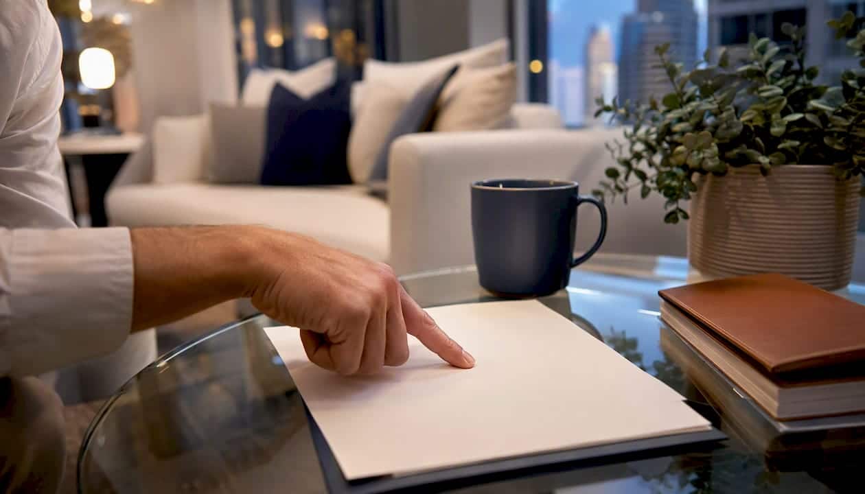 Hand pointing at title commitment document