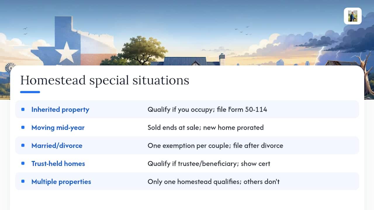 Special situations: inherited homes, moving, marriage, and trusts — overview diagram