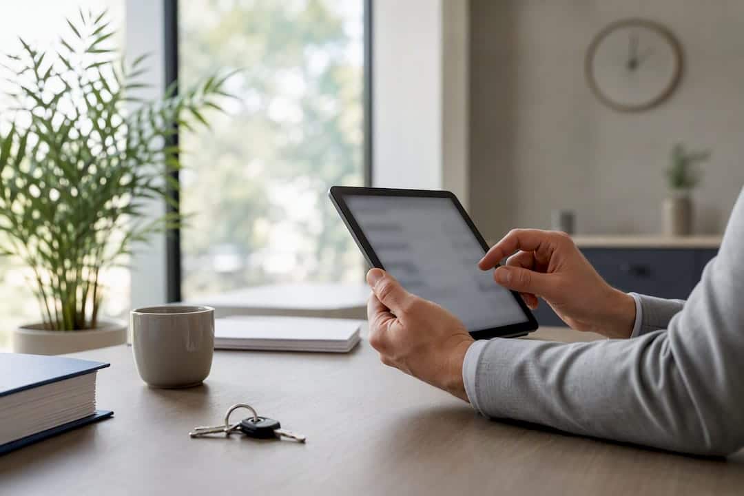Mortgage broker showing options on tablet