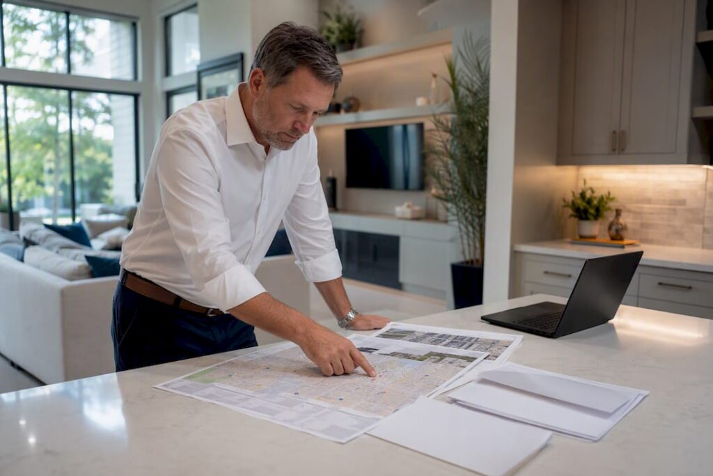 Agent researching off market homes at desk