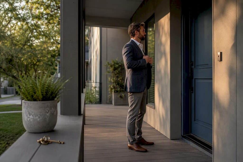Buyer preparing to ring doorbell on home tour