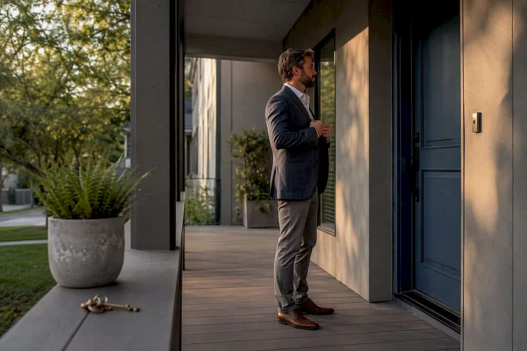 Buyer preparing to ring doorbell on home tour