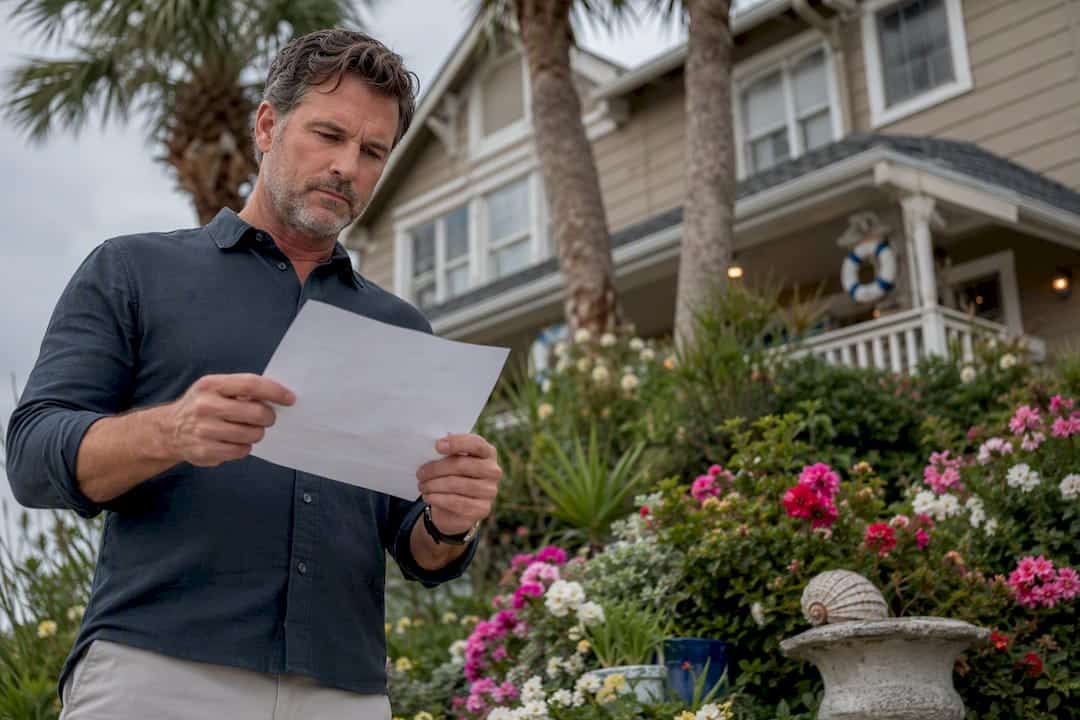 Galveston home with owner holding property tax form