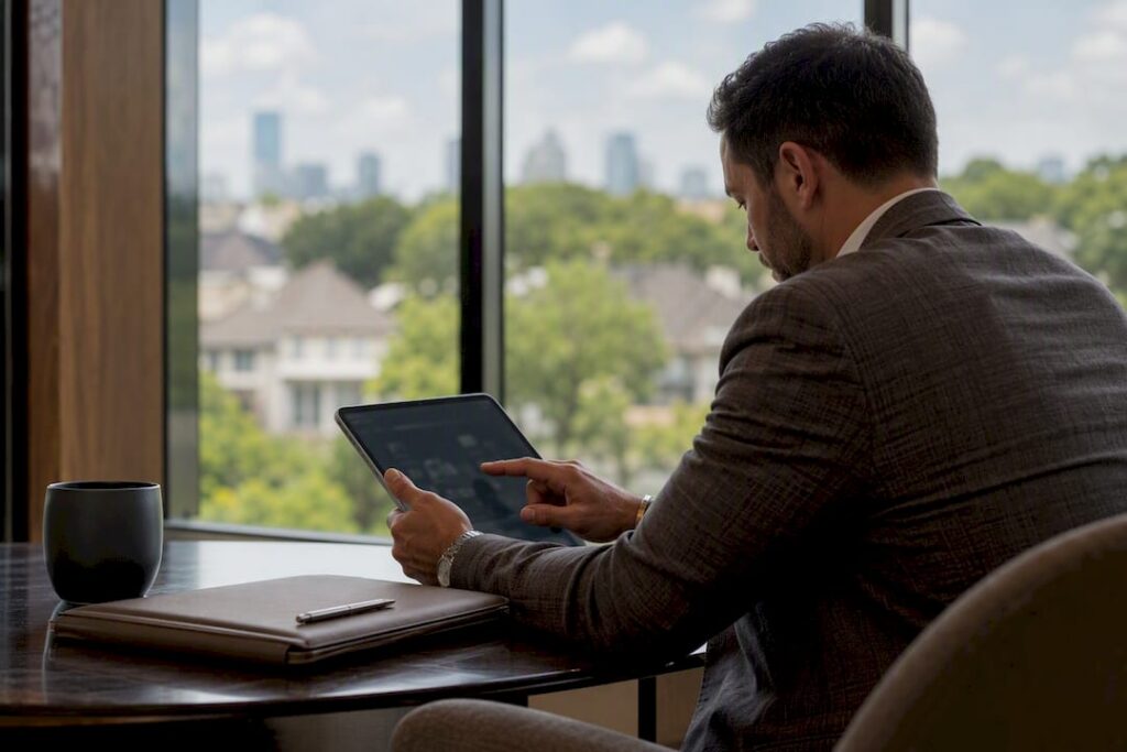 Buyer’s agent examining property listings