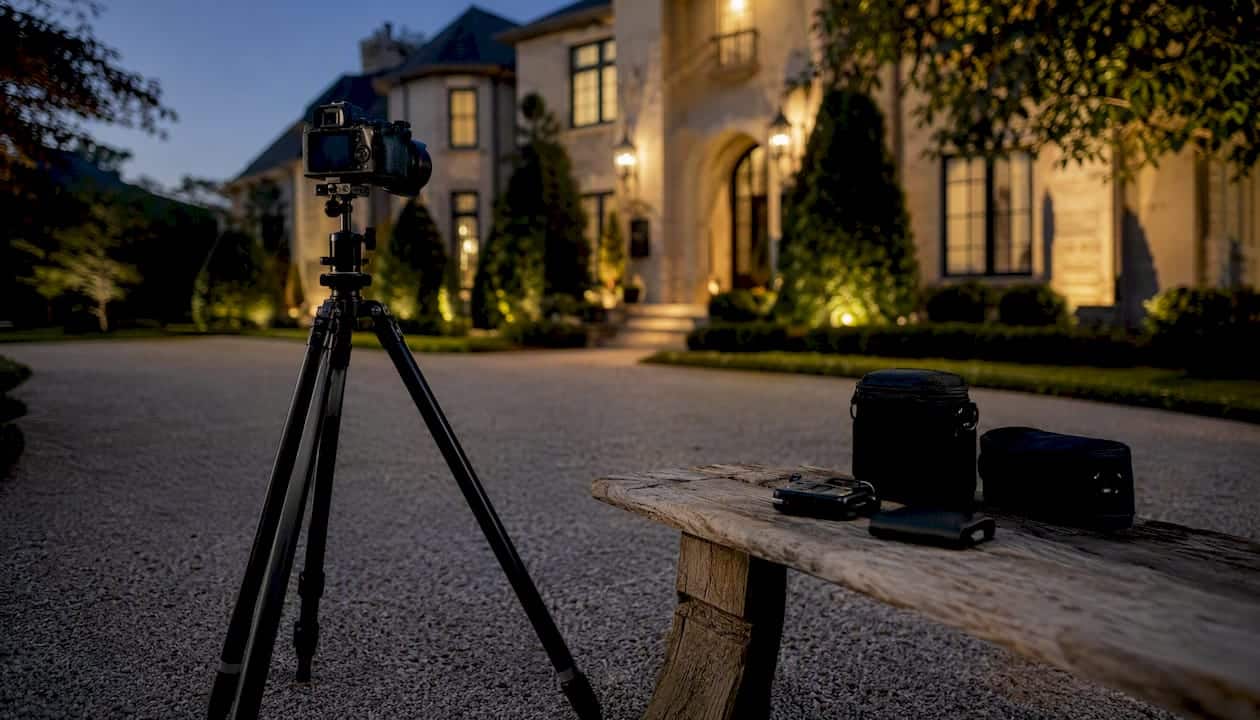 Tripod and camera setup for twilight home photography