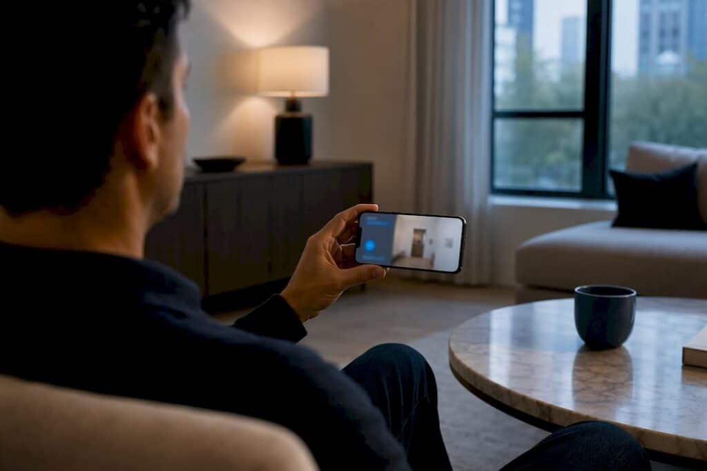 Buyer reviewing a remote Houston home tour