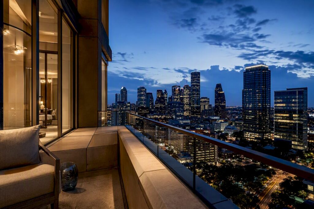 Houston penthouse terrace overlooking skyline