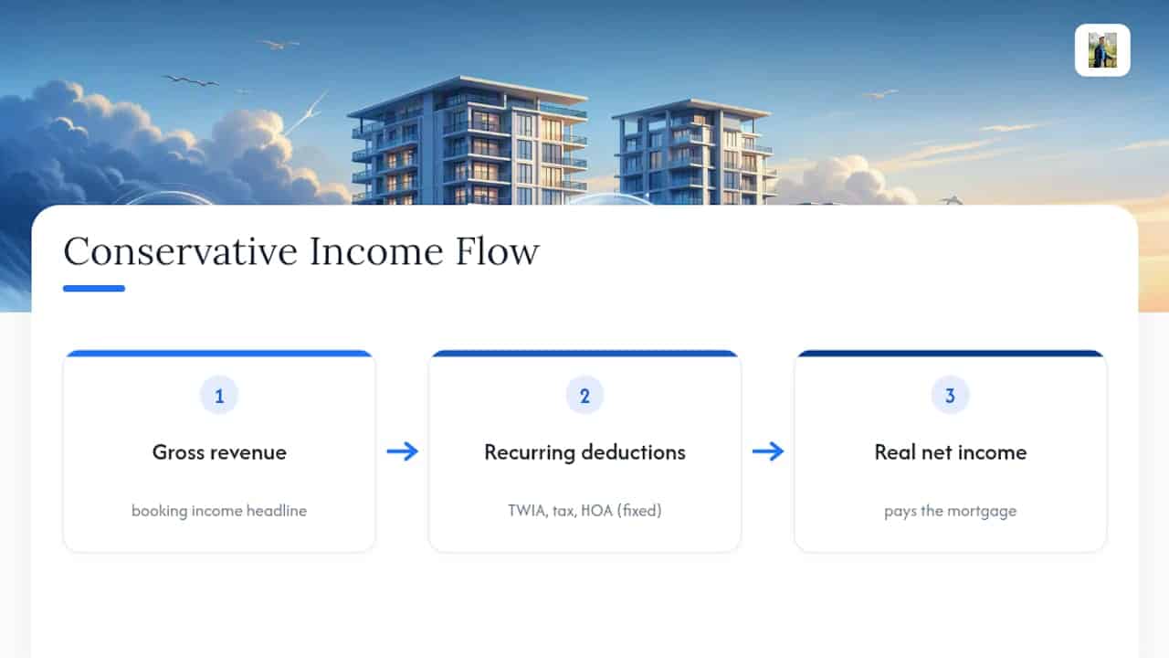 Gross condo revenue reduced by three fixed expenses