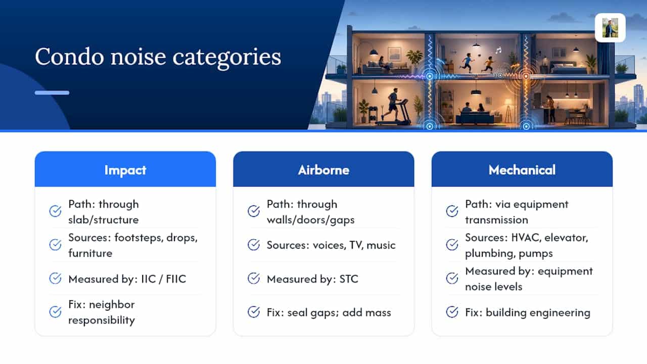 Three condo noise transmission categories