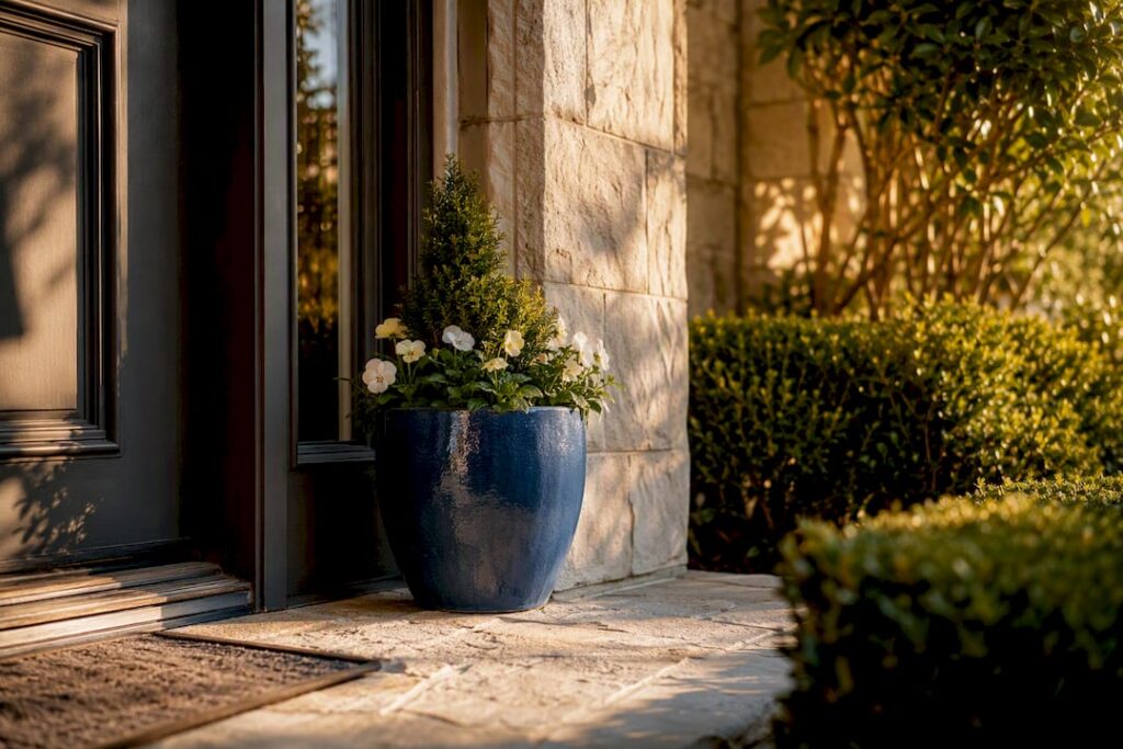 Spring-ready Houston home entry in sunlight