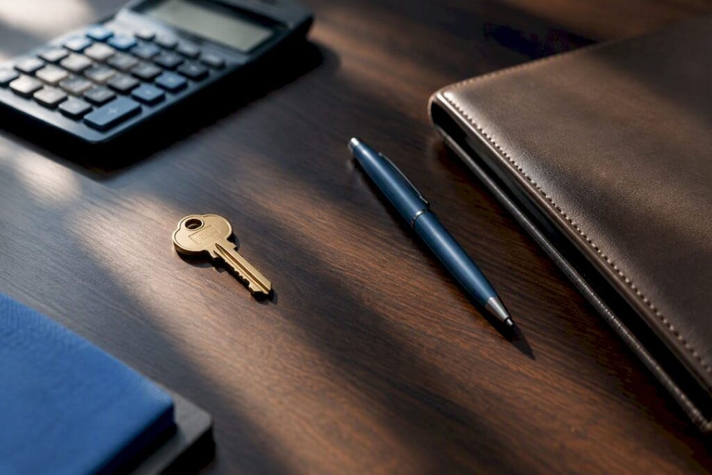 Title insurance calculation workspace with house key