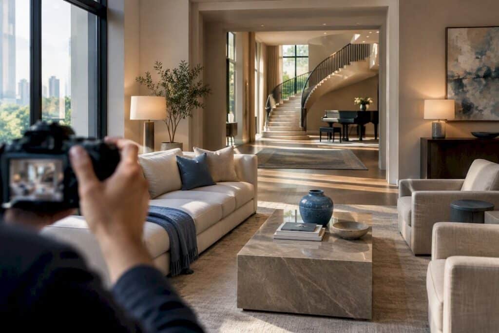 Photographer composing a luxury home interior