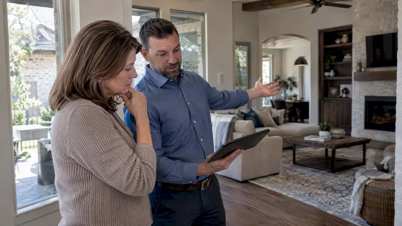 Houston seller and agent reviewing sale plan