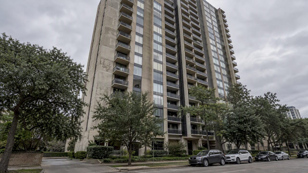 Renovated older Houston high-rise exterior